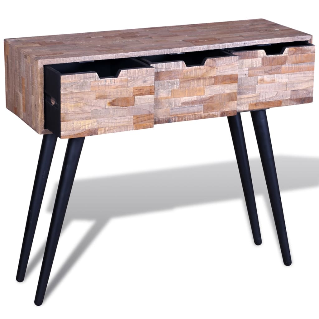 vidaXL Console Table with 3 Drawers Reclaimed Teak Wood | vidaXL.com