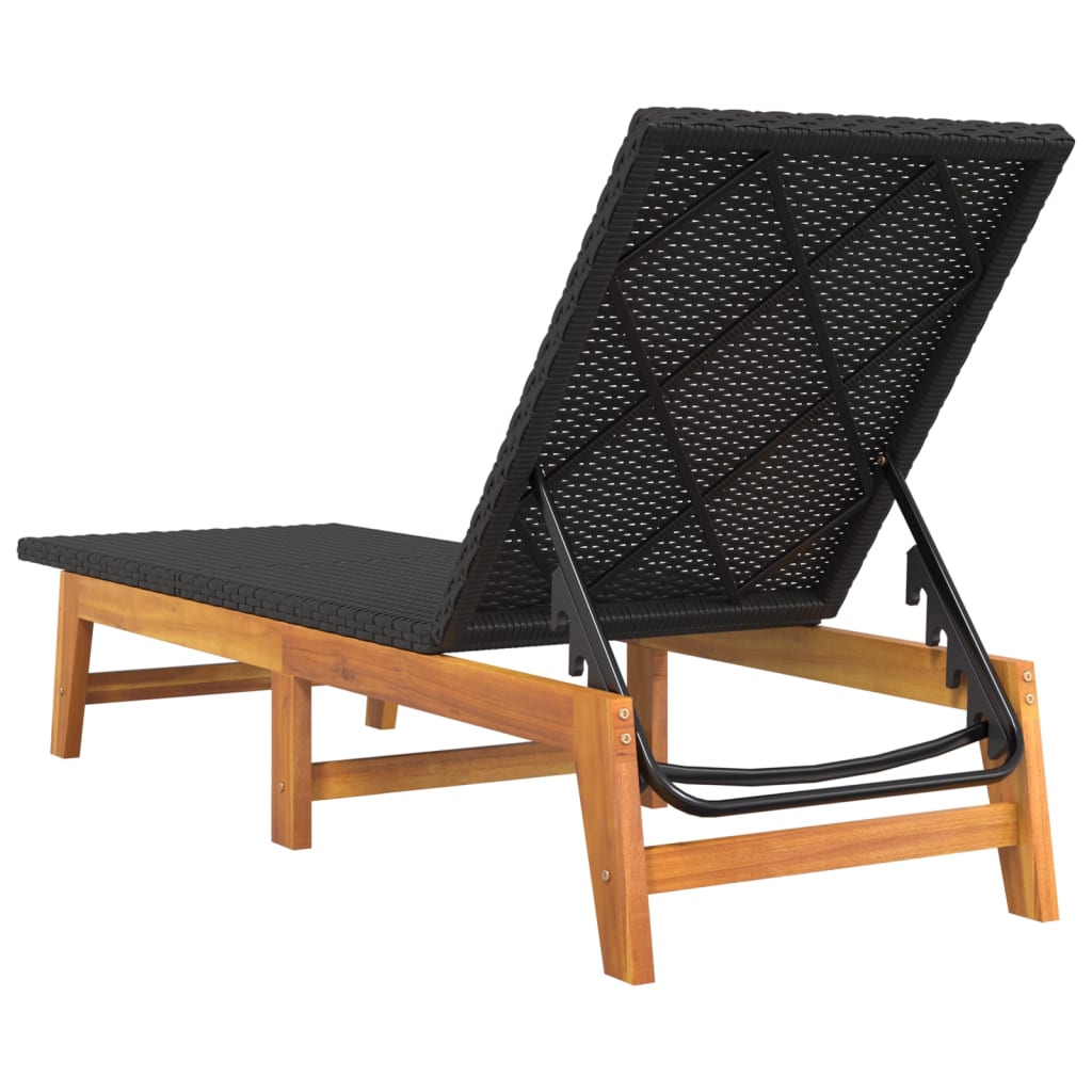 vidaXL Sun Loungers 2 pcs Black and Brown Poly Rattan and Solid Wood Acacia