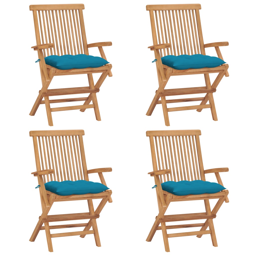 vidaXL Patio Chairs with Light Blue Cushions 4 pcs Solid Teak Wood