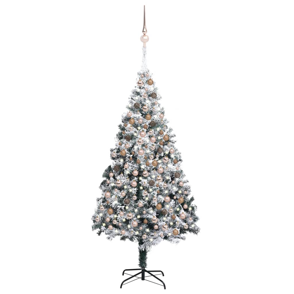 vidaXL Artificial Pre-lit Christmas Tree with Ball Set Green 94.5" PVC