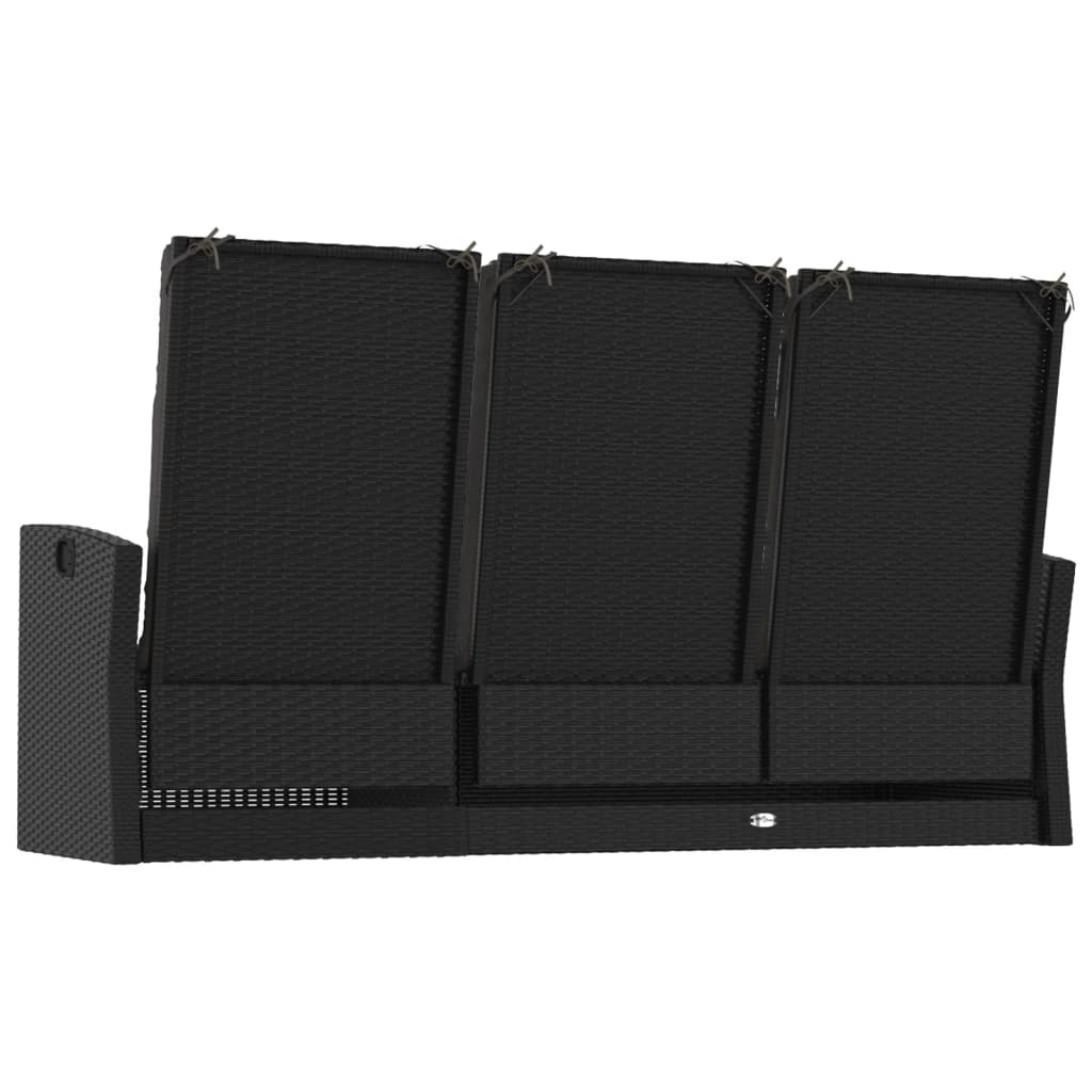 vidaXL Reclining Patio Bench with Cushions Black 68.1" Poly rattan