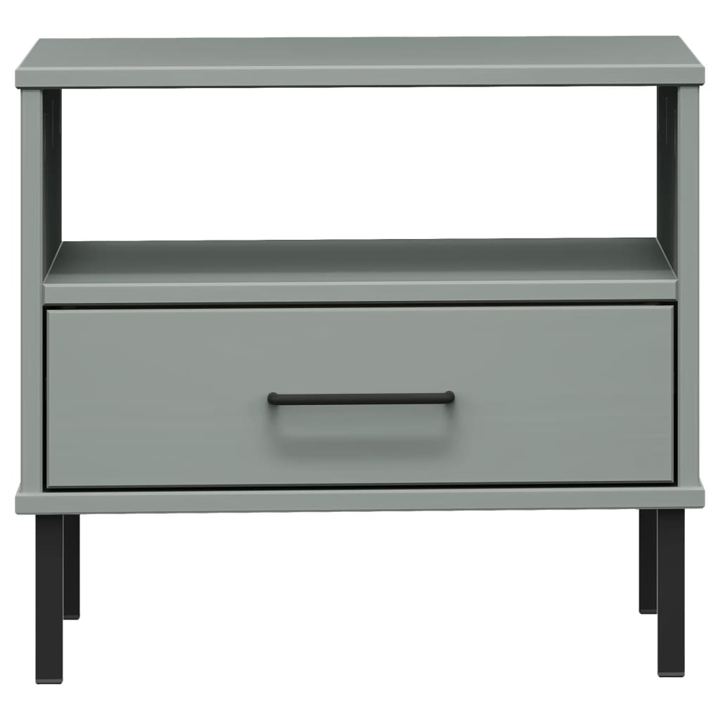 vidaXL Bedside Table with Metal Legs Gray Solid Wood Pine OSLO