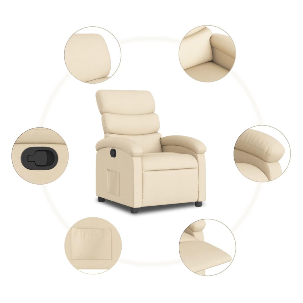 vidaXL Recliner Chair Cream Fabric