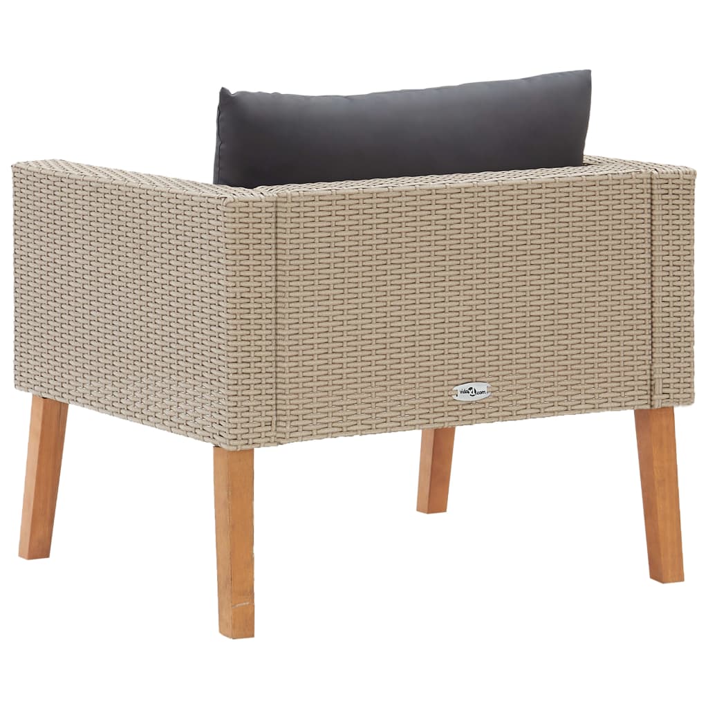 vidaXL Single Patio Sofa with Cushions Poly Rattan Beige