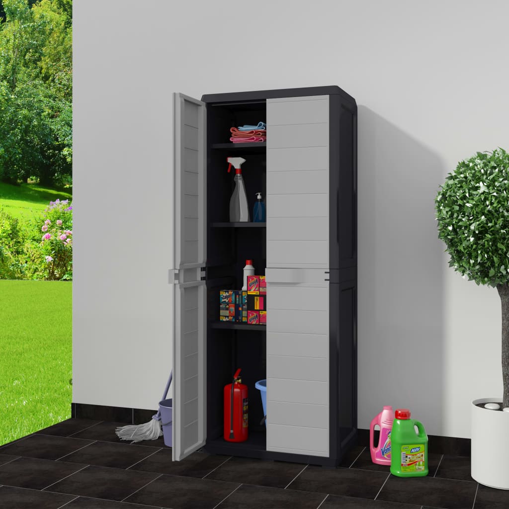 vidaXL Garden Storage Cabinet with 3 Shelves Black and Gray