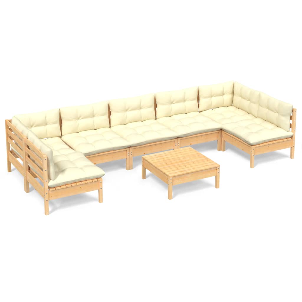 vidaXL 8 Piece Patio Lounge Set with Cream Cushions Solid Pinewood