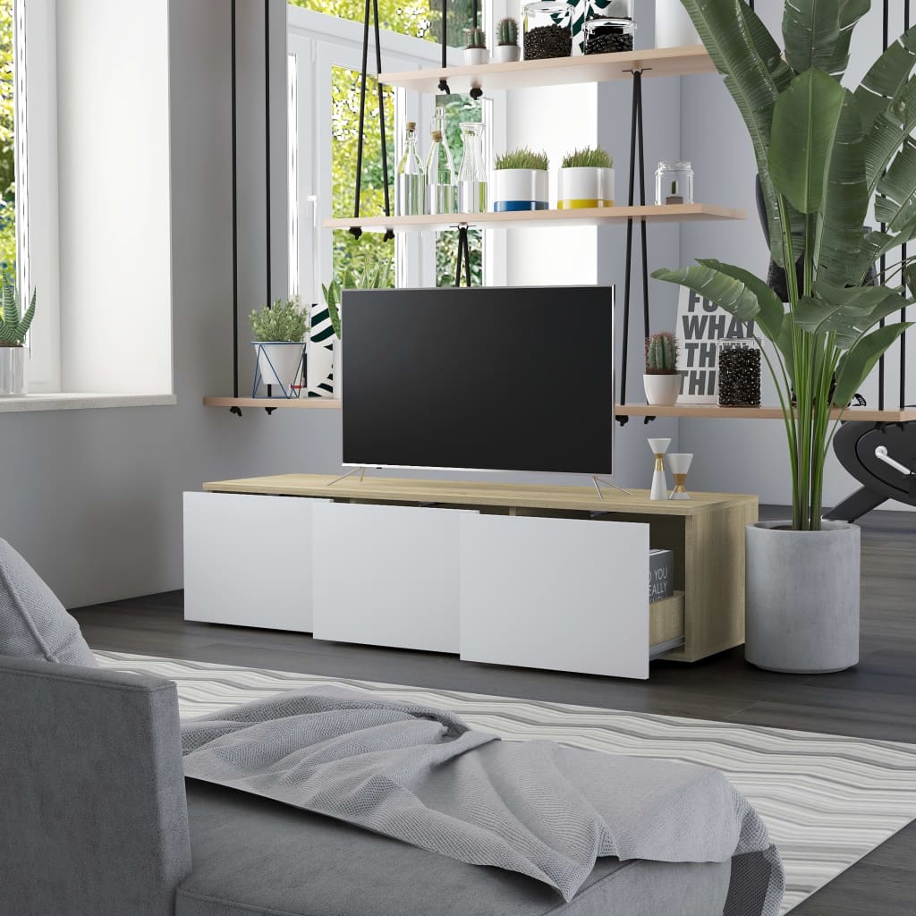vidaXL TV Cabinet White and Sonoma Oak 47.2"x13.4"x11.8" Chipboard