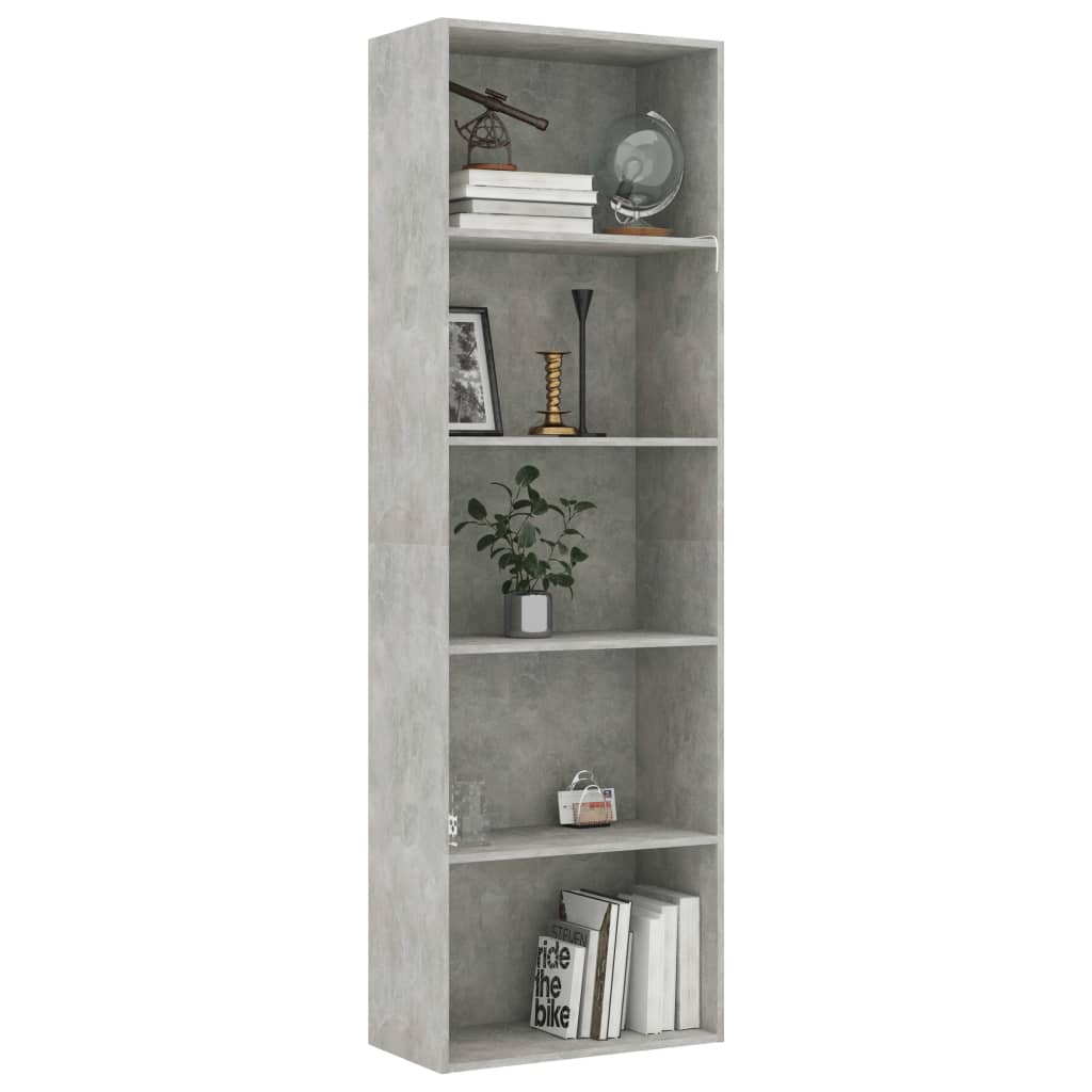 vidaXL 5-Tier Book Cabinet Concrete Gray 23.6"x11.8"x74.4" Engineered Wood
