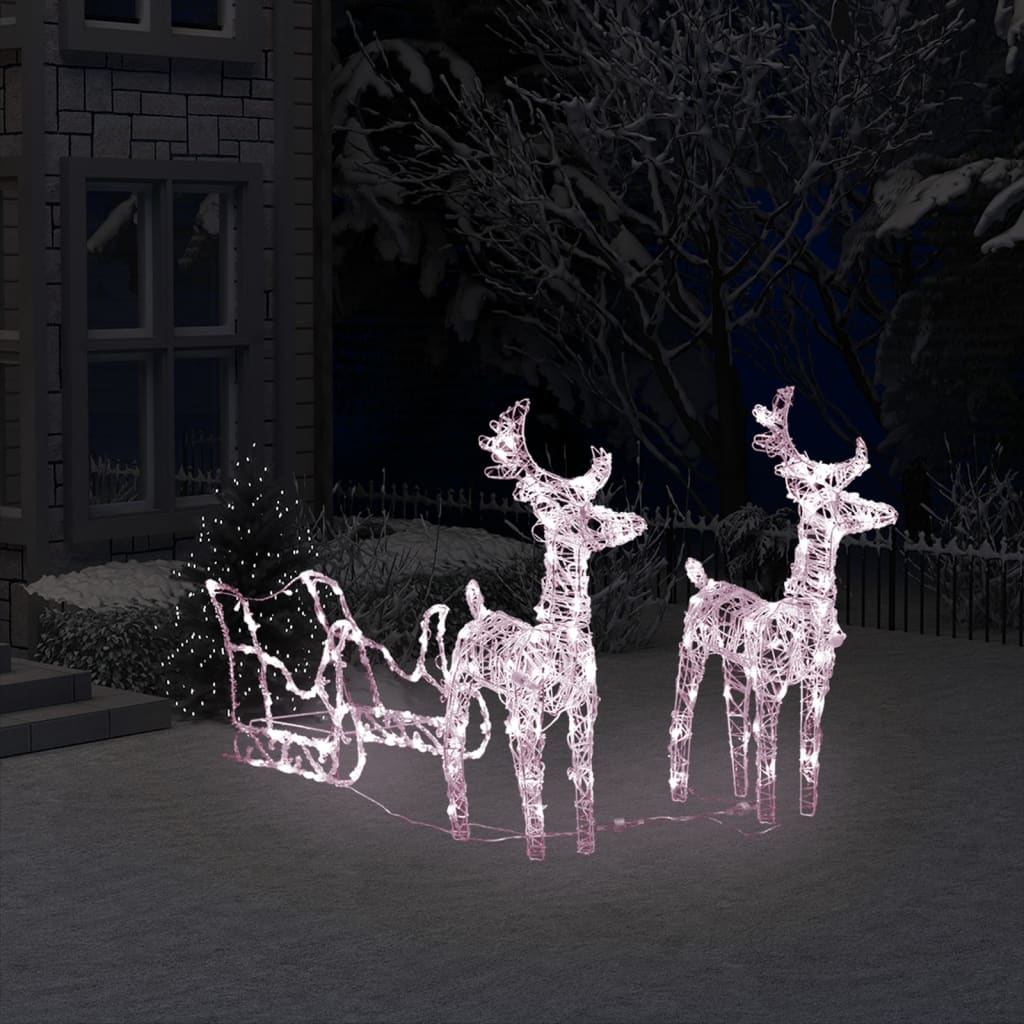 vidaXL Reindeers & Sleigh Christmas Decoration 160 LEDs 51.2" Acrylic