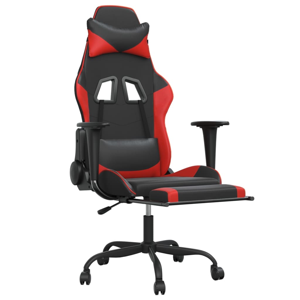 vidaXL Massage Gaming Chair with Footrest Black&Red Faux Leather