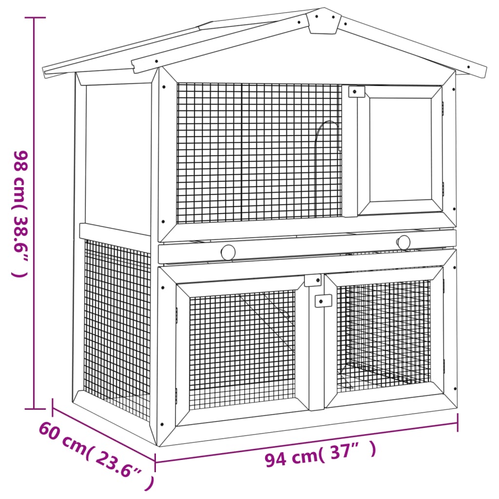 vidaXL Outdoor Rabbit Hutch Small Animal House Pet Cage 3 Doors Wood