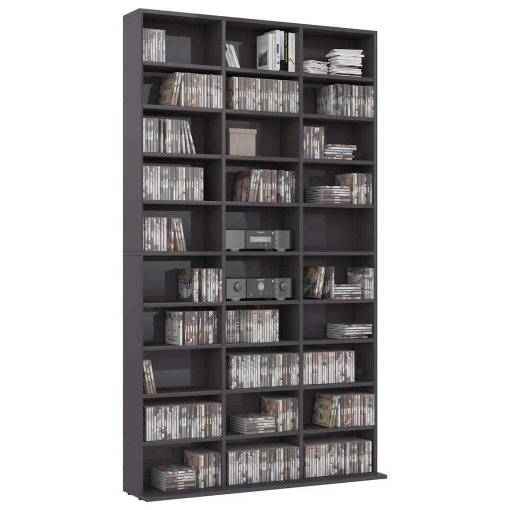 vidaXL CD Cabinet High Gloss Grey 40.2"x6.3"x69.9" Engineered Wood