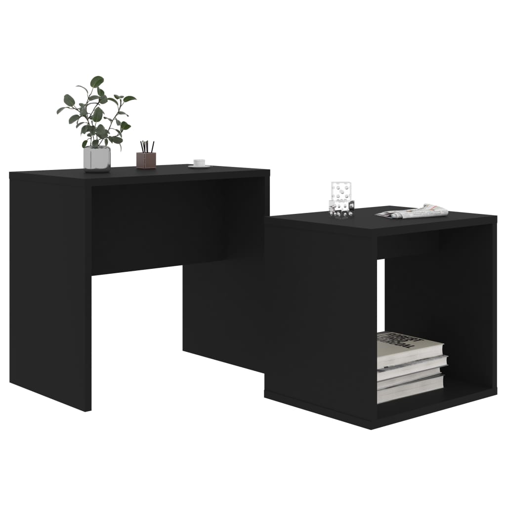 vidaXL Coffee Table Set Black 18.9"x11.8"x17.7" Engineered Wood