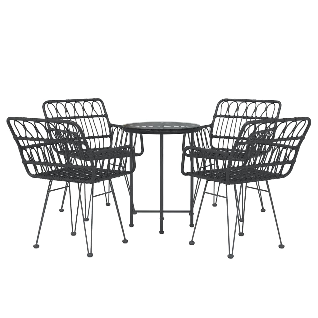 vidaXL 5 Piece Patio Dining Set Black Poly Rattan