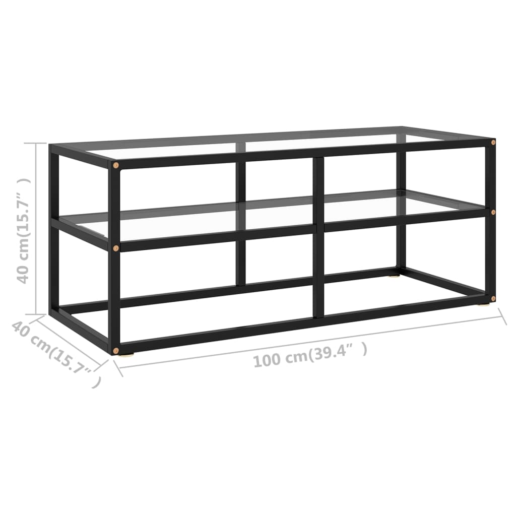 vidaXL TV Stand Black with Tempered Glass 39.4"x15.7"x15.7"