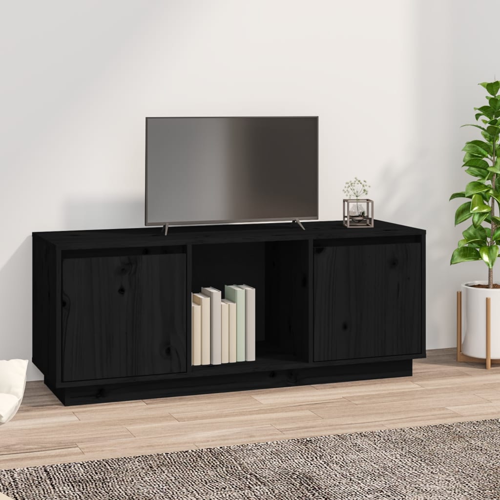 vidaXL TV Cabinet Black 43.5"x13.8"x17.3" Solid Wood Pine