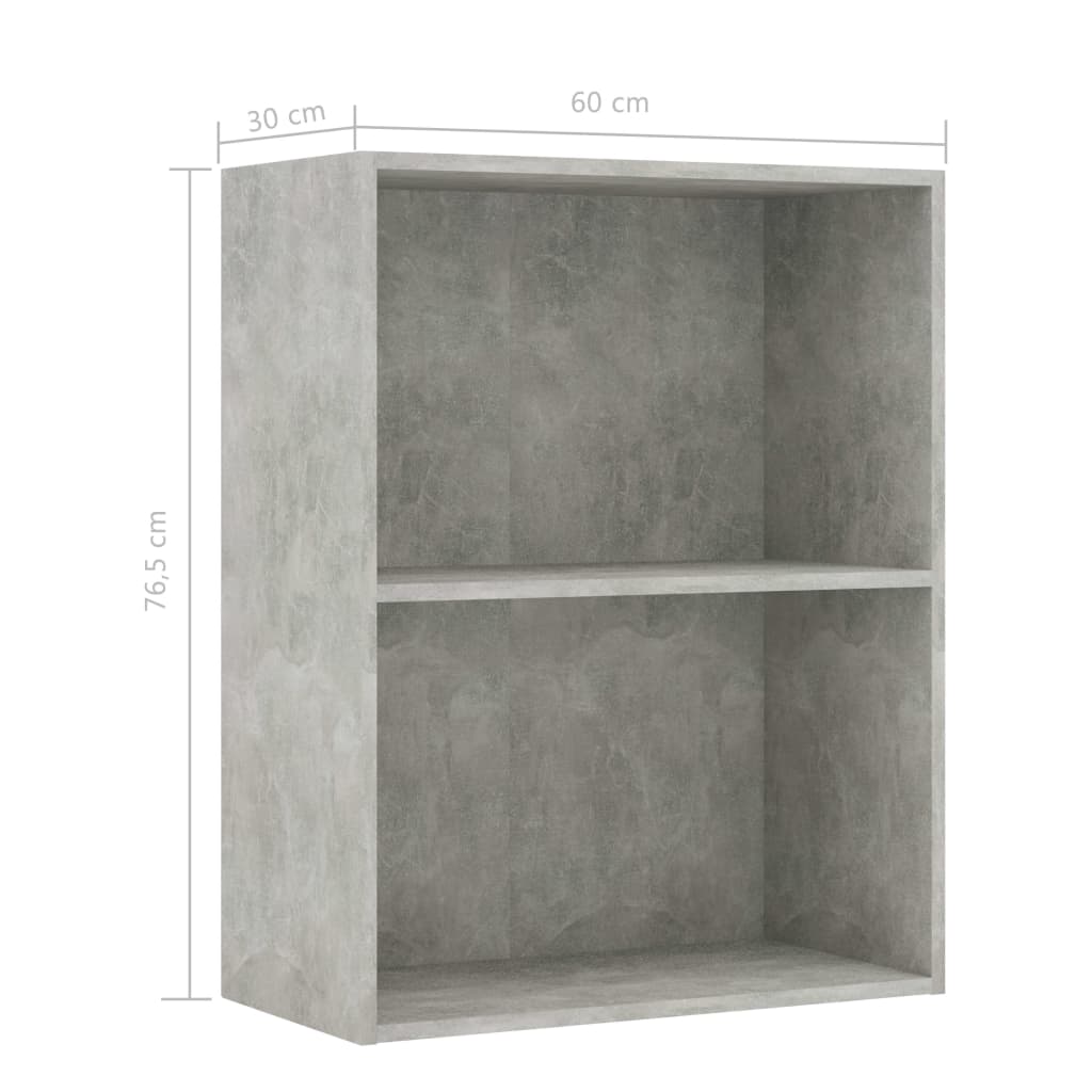 vidaXL 2-Tier Book Cabinet Concrete Gray 23.6"x11.8"x30.1" Chipboard