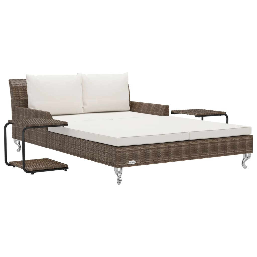 vidaXL 2-Person Patio Sun Bed with Cushions Poly Rattan Brown