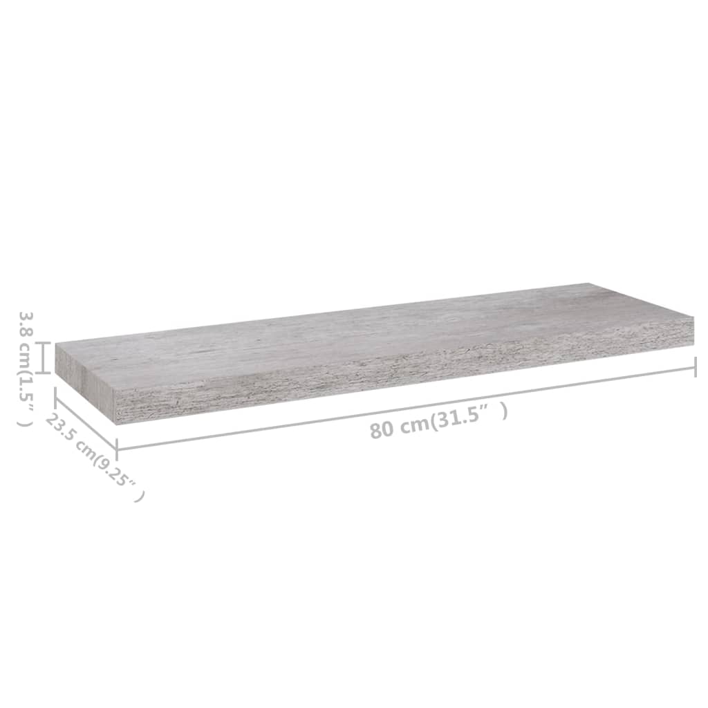 vidaXL Floating Wall Shelves 2 pcs Concrete Gray 31.5"x9.3"x1.5" MDF