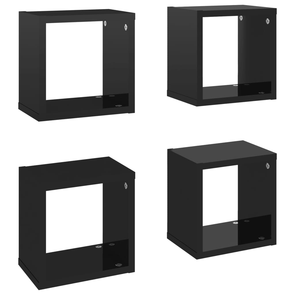 vidaXL Wall Cube Shelves 4 pcs High Gloss Black 8.7"x5.9"x8.7"