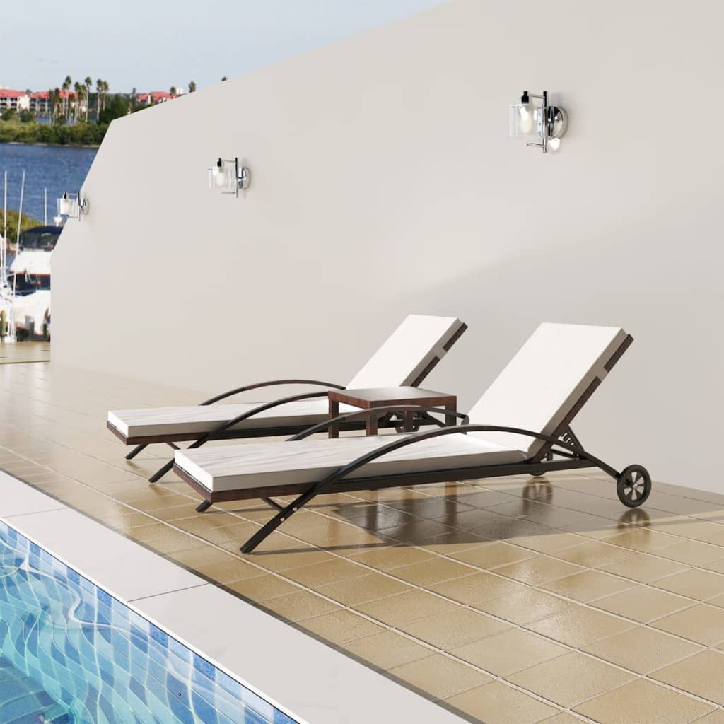 vidaXL Sun Loungers with Table Poly Rattan Brown