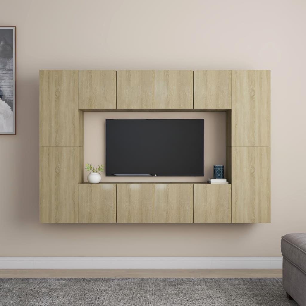 vidaXL 8 Piece TV Stand Set Sonoma Oak Engineered Wood