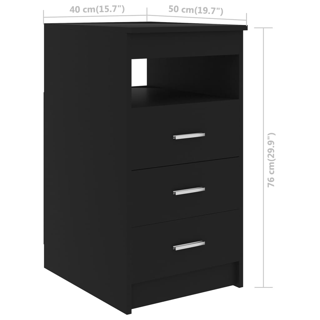 vidaXL Drawer Cabinet Black 15.7"x19.7"x29.9" Engineered Wood