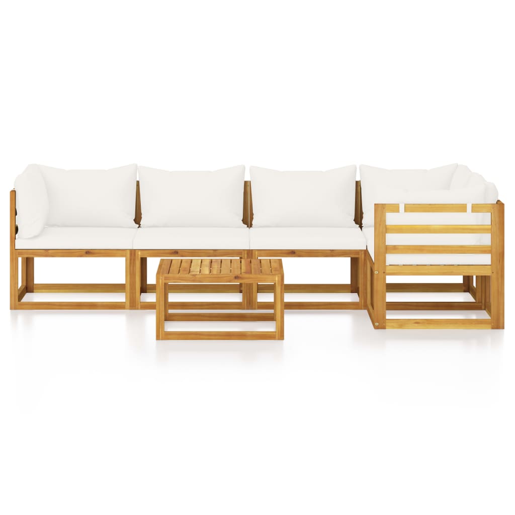 vidaXL 6 Piece Patio Lounge Set with Cushion Cream Solid Acacia Wood