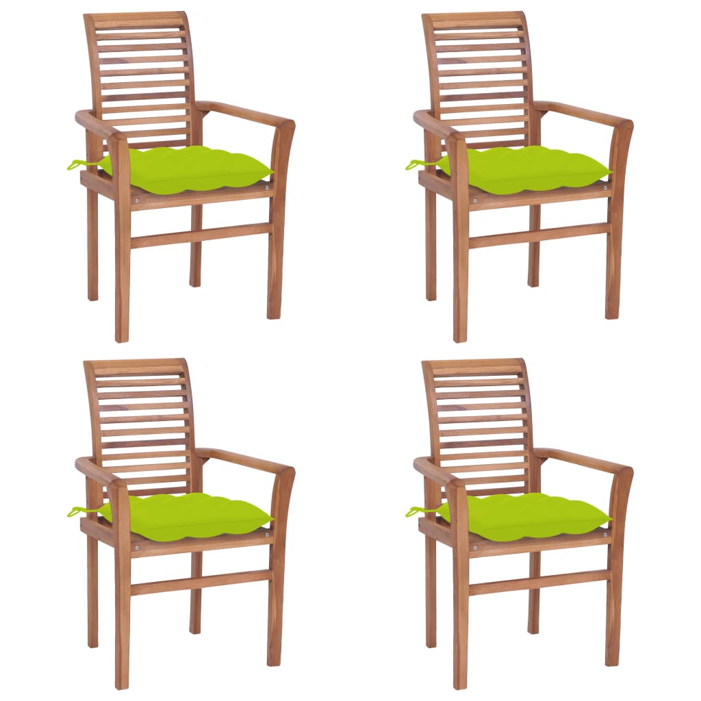 vidaXL Dining Chairs 4 pcs with Bright Green Cushions Solid Teak Wood