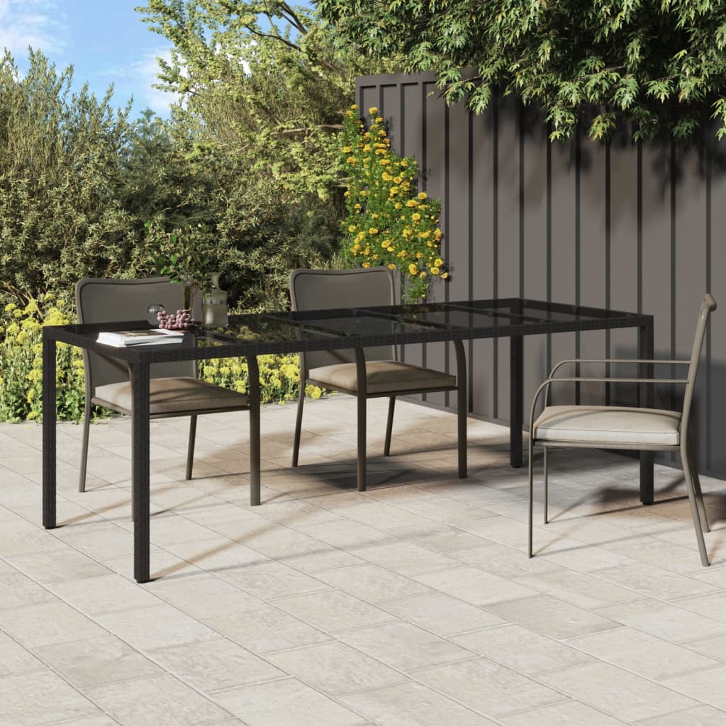 vidaXL Patio Table Black 98.4"x39.4"x29.5" Tempered Glass and Poly Rattan