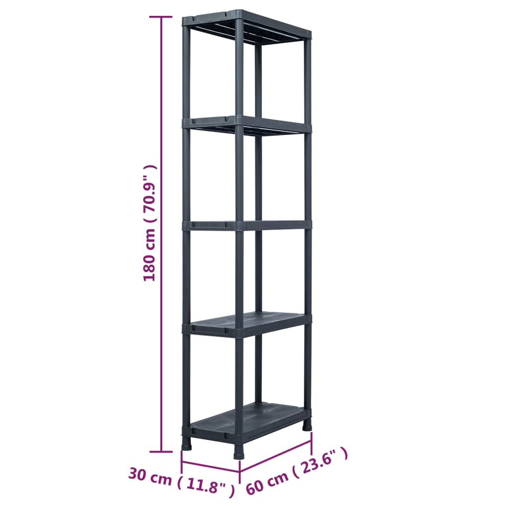 vidaXL Storage Shelf Rack Black 275.6 lb 23.6"x11.8"x70.9" Plastic