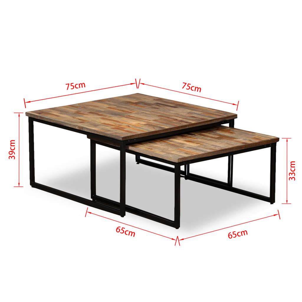 vidaXL Nesting Coffee Table Set 2 Pieces Solid Reclaimed Teak