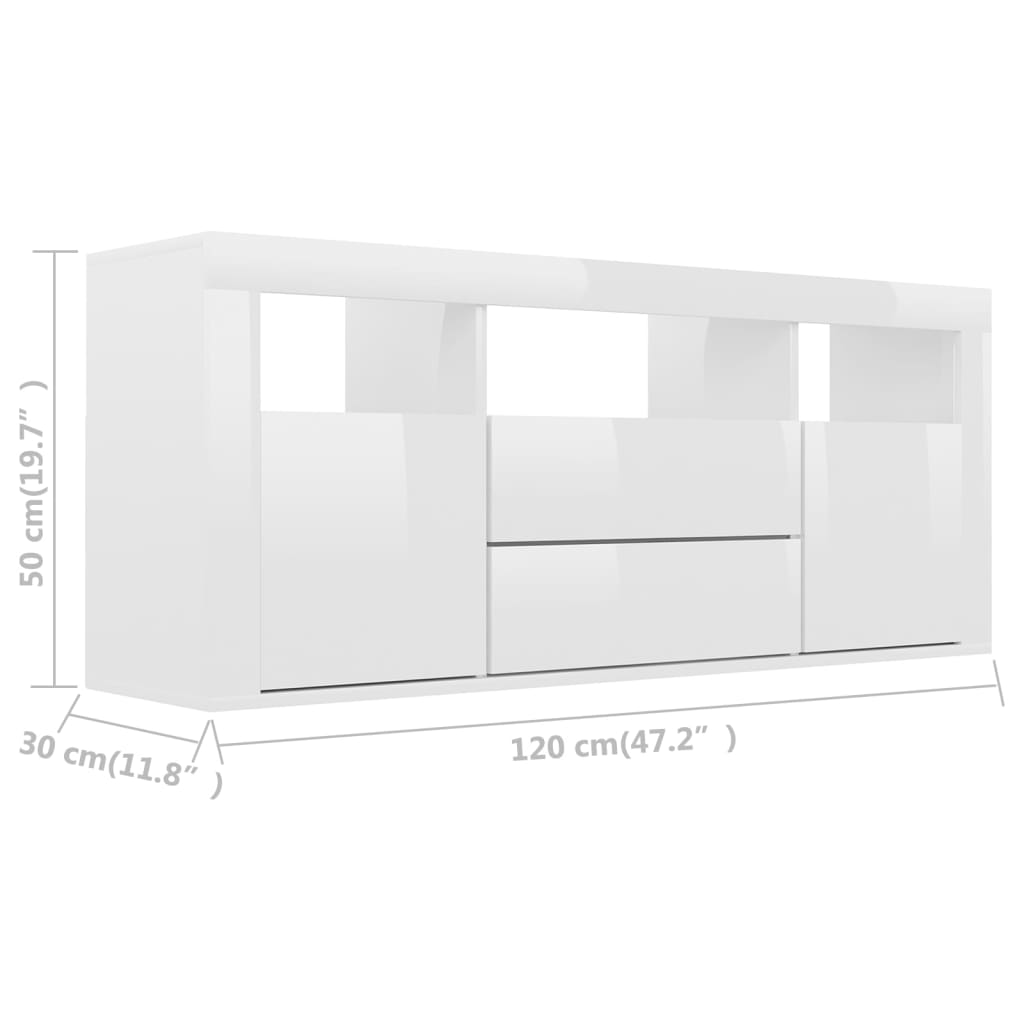 vidaXL TV Cabinet High Gloss White 47.2"x11.8"x19.7" Engineered Wood