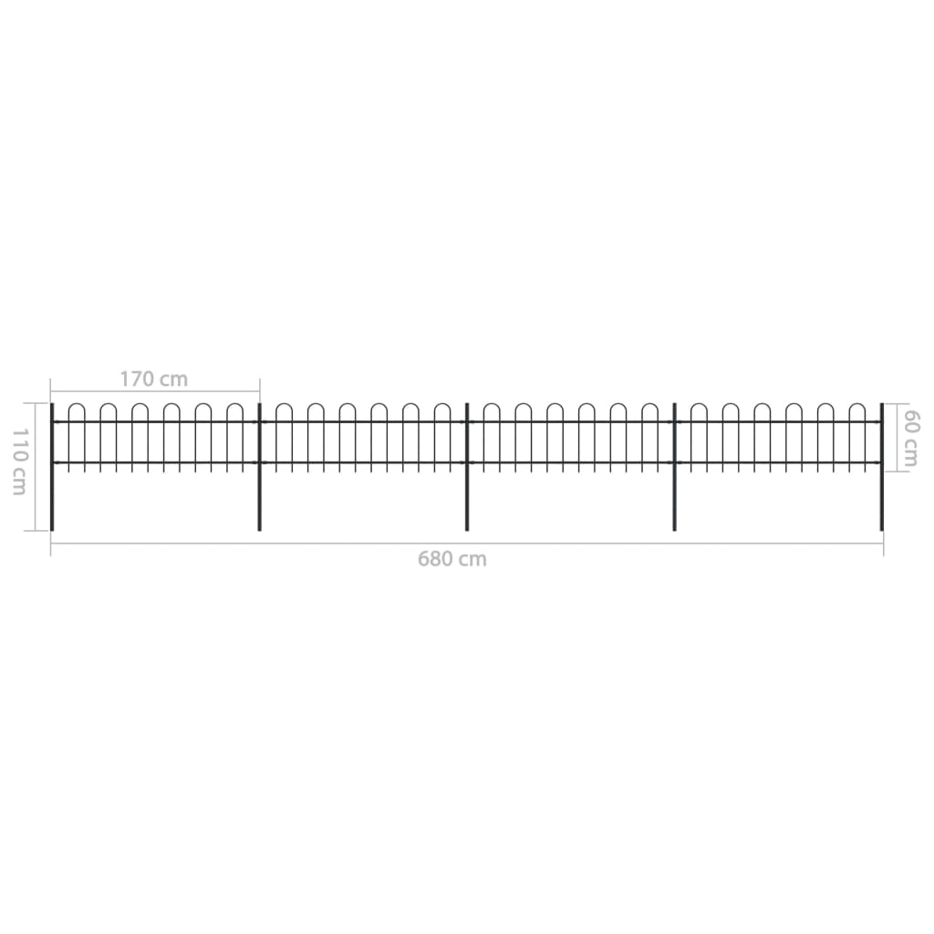 vidaXL Garden Fence with Hoop Top Steel 22.3ft Black