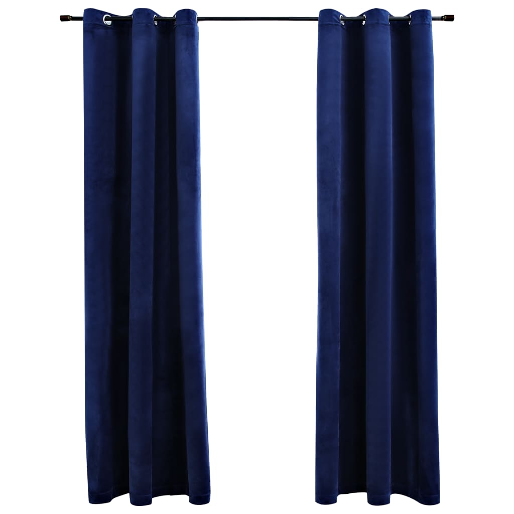 vidaXL Blackout Curtains with Rings 2 pcs Navy Blue 37"x63" Velvet
