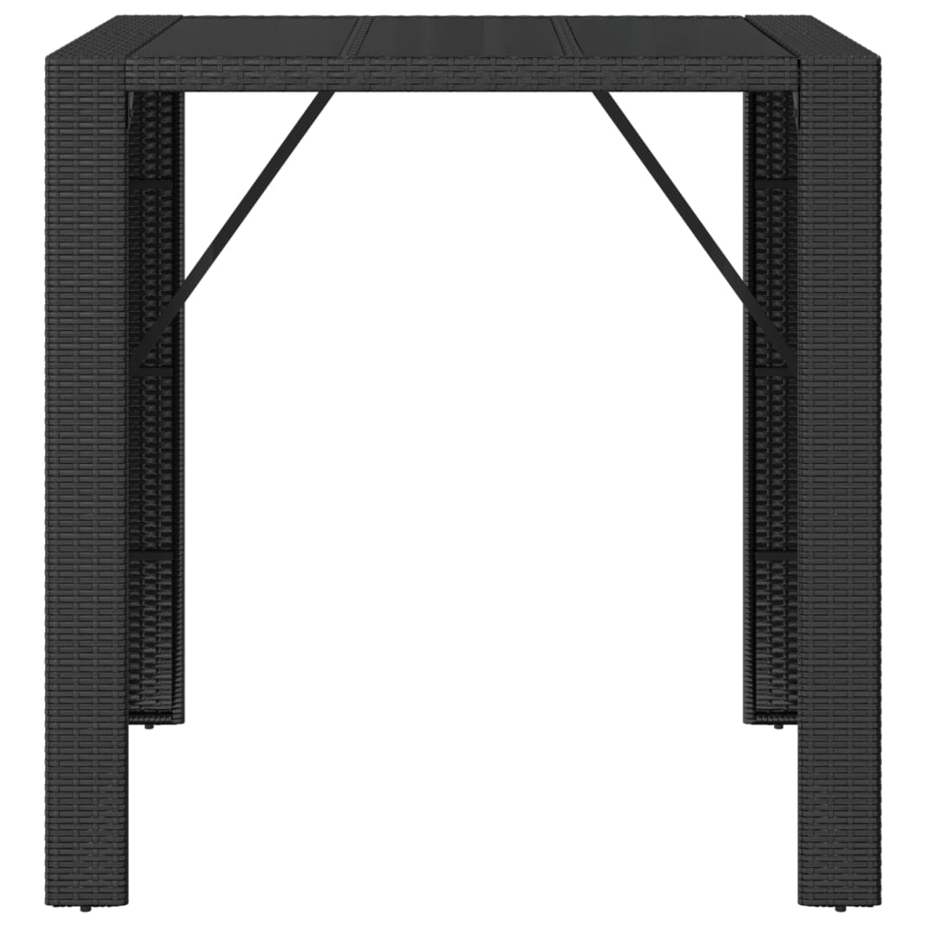 vidaXL Bar Table with Glass Top Black 41.3"x31.5"x43.3" Poly Rattan