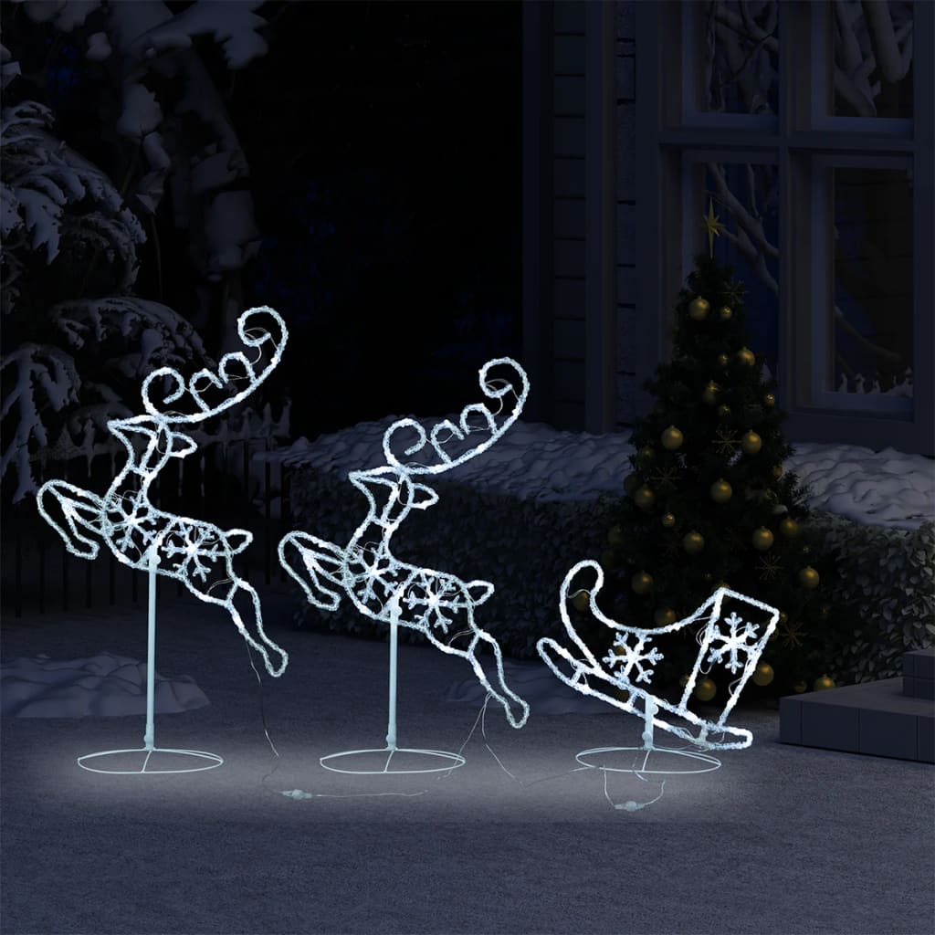 vidaXL Acrylic Christmas Flying Reindeer&Sleigh 102.4"x8.3"x34.3" Cold White