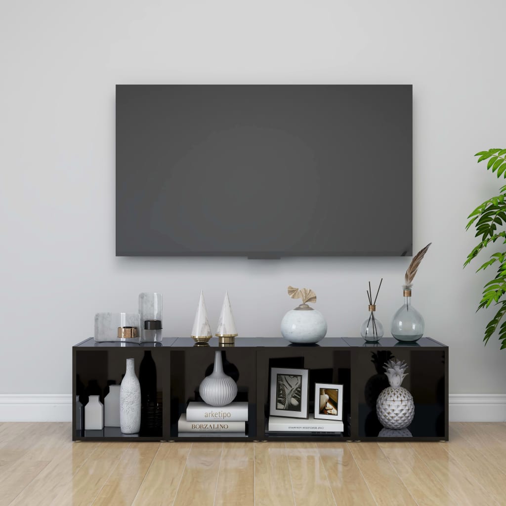 vidaXL TV Cabinets 2 pcs High Gloss Black 14.6"x13.8"x14.6" Engineered Wood