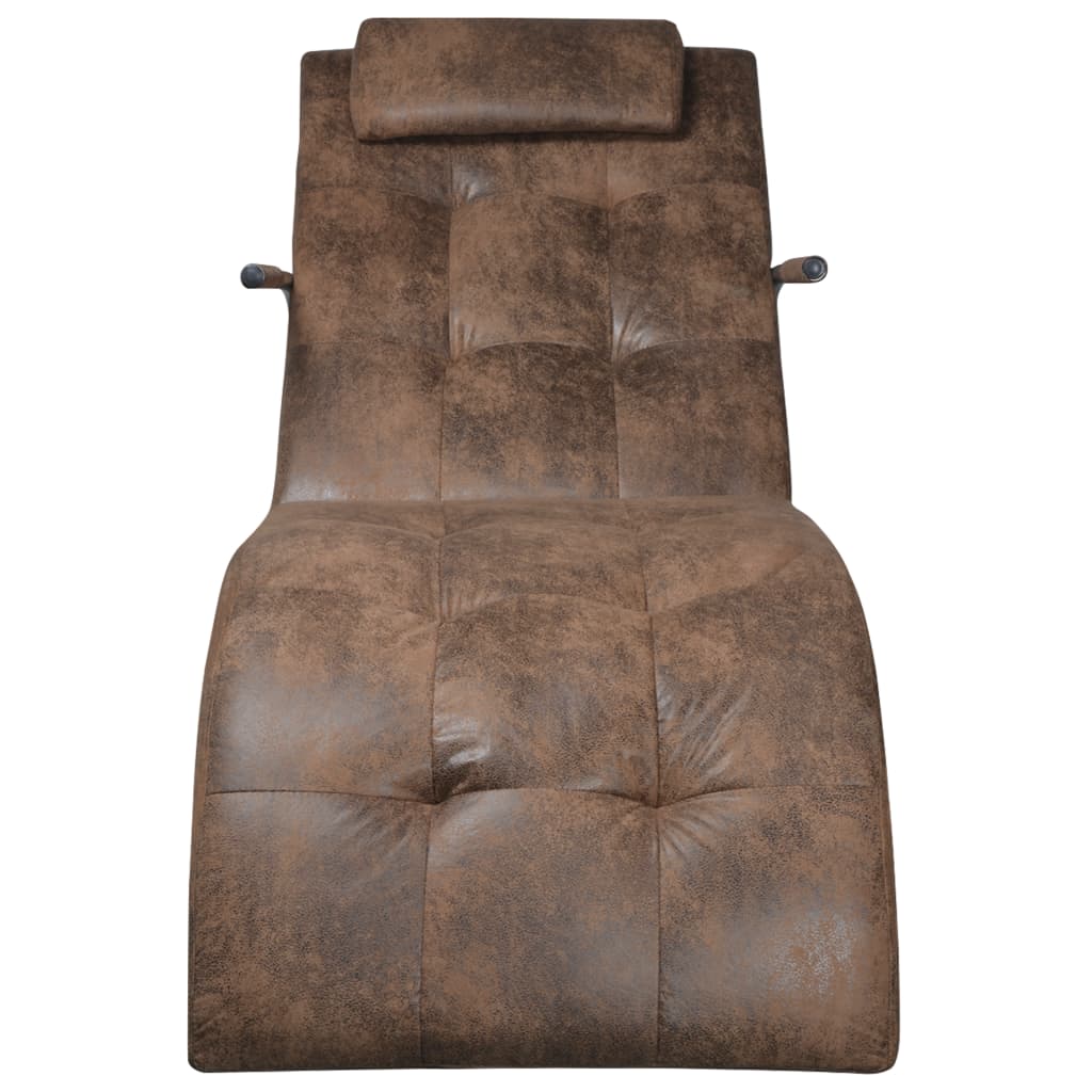 vidaXL Chaise Longue with Pillow Brown Suede Look Fabric