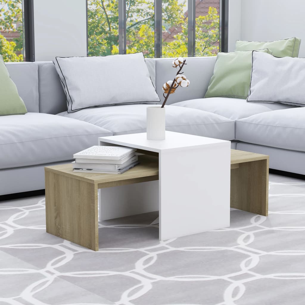 vidaXL Coffee Table Set White and Sonoma Oak 39.4"x18.9"x15.7" Engineered Wood