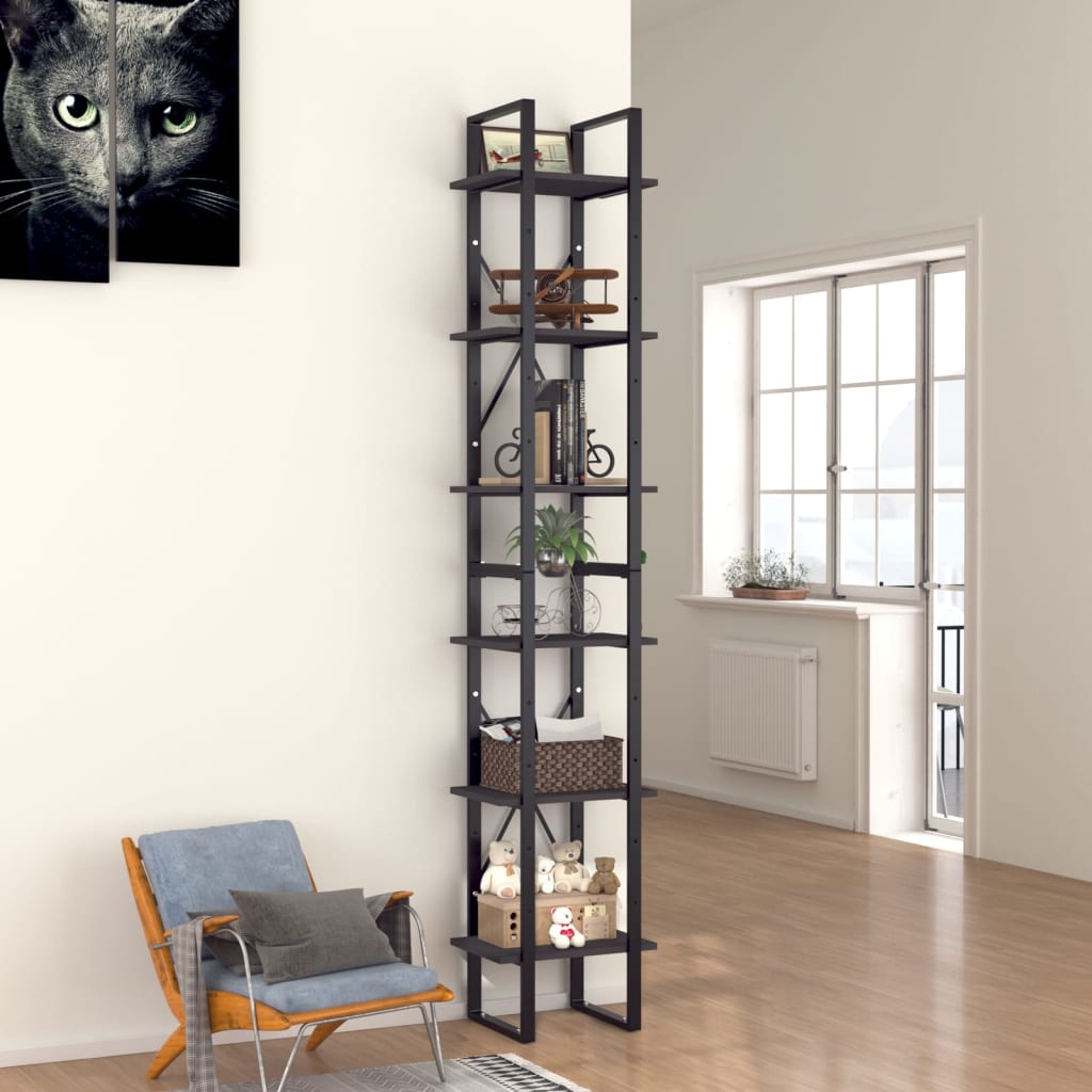 vidaXL 6-Tier Book Cabinet Gray 15.7"x11.8"x82.7" Engineered Wood