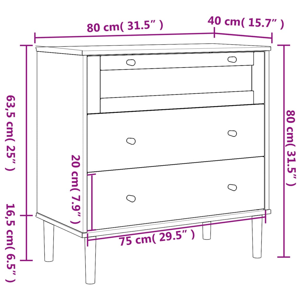 vidaXL Drawer Cabinet SENJA Rattan Look White 31.5"x15.7"x31.5" Solid Wood Pine
