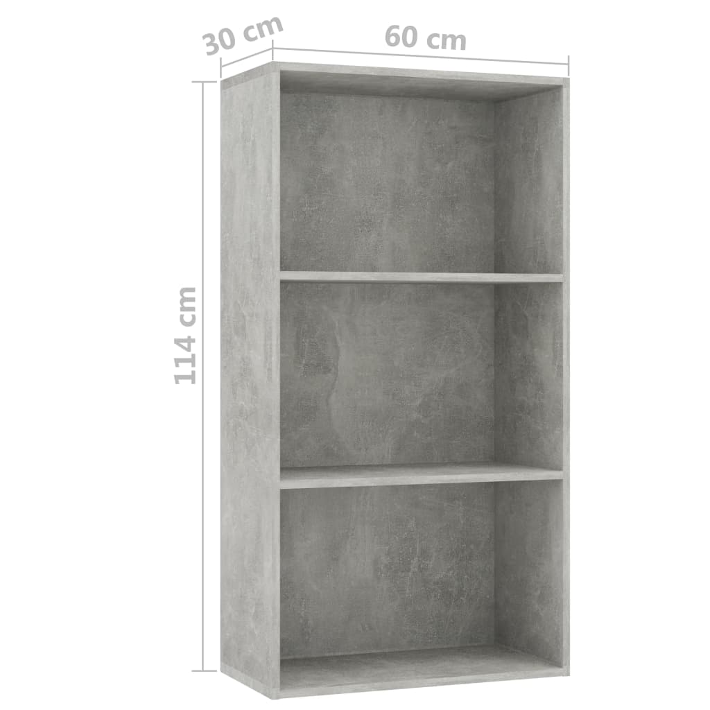 vidaXL 3-Tier Book Cabinet Concrete Gray 23.6"x11.8"x44.9" Engineered Wood