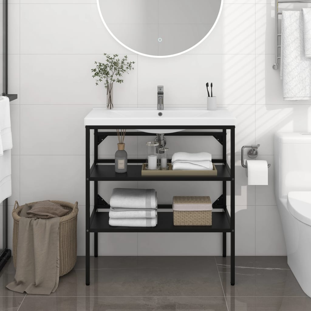 vidaXL Bathroom Washbasin Frame Black 31.1" x 15" x 32.7" Iron