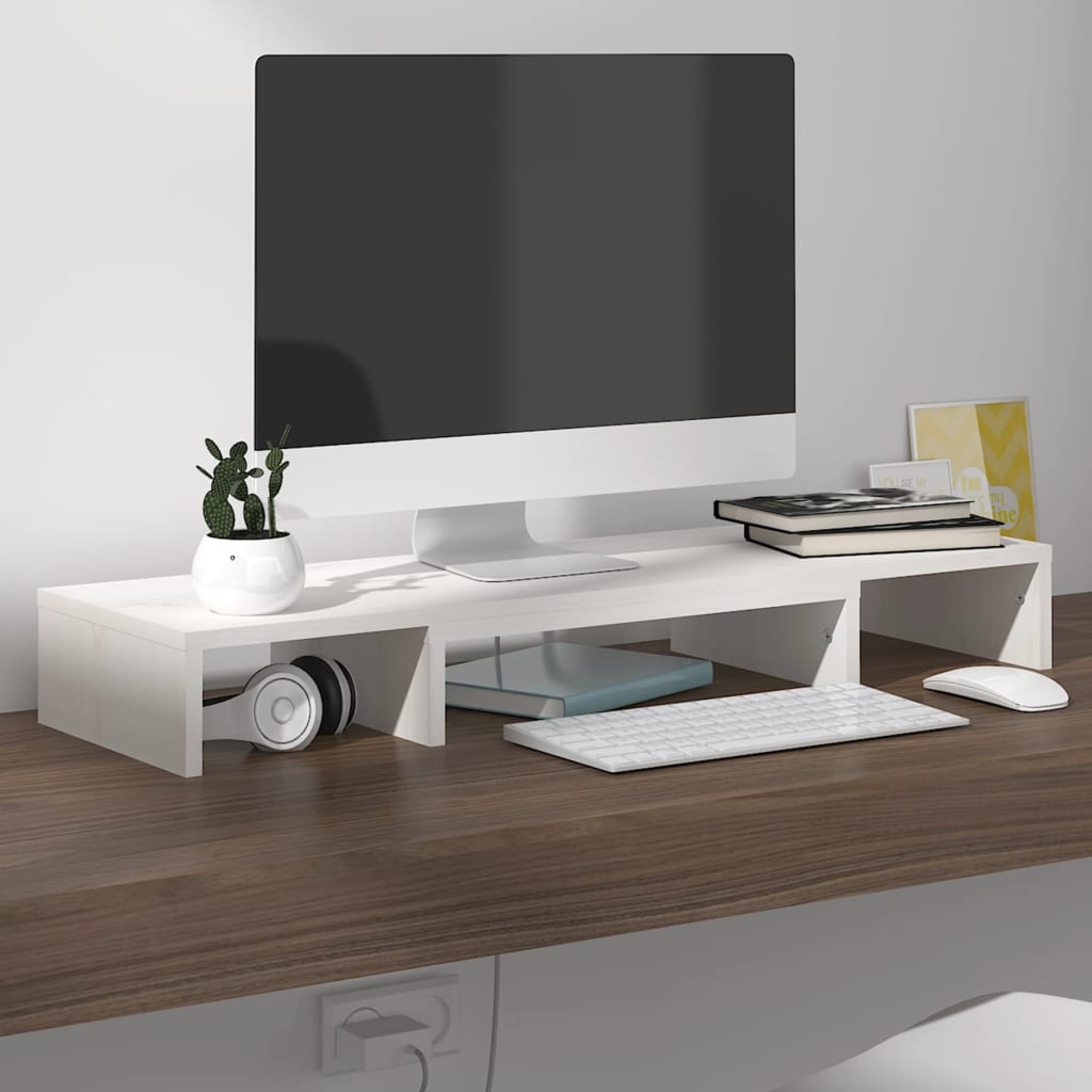 vidaXL Monitor Stand White 31.5"x9.4"x4.1" Solid Wood Pine