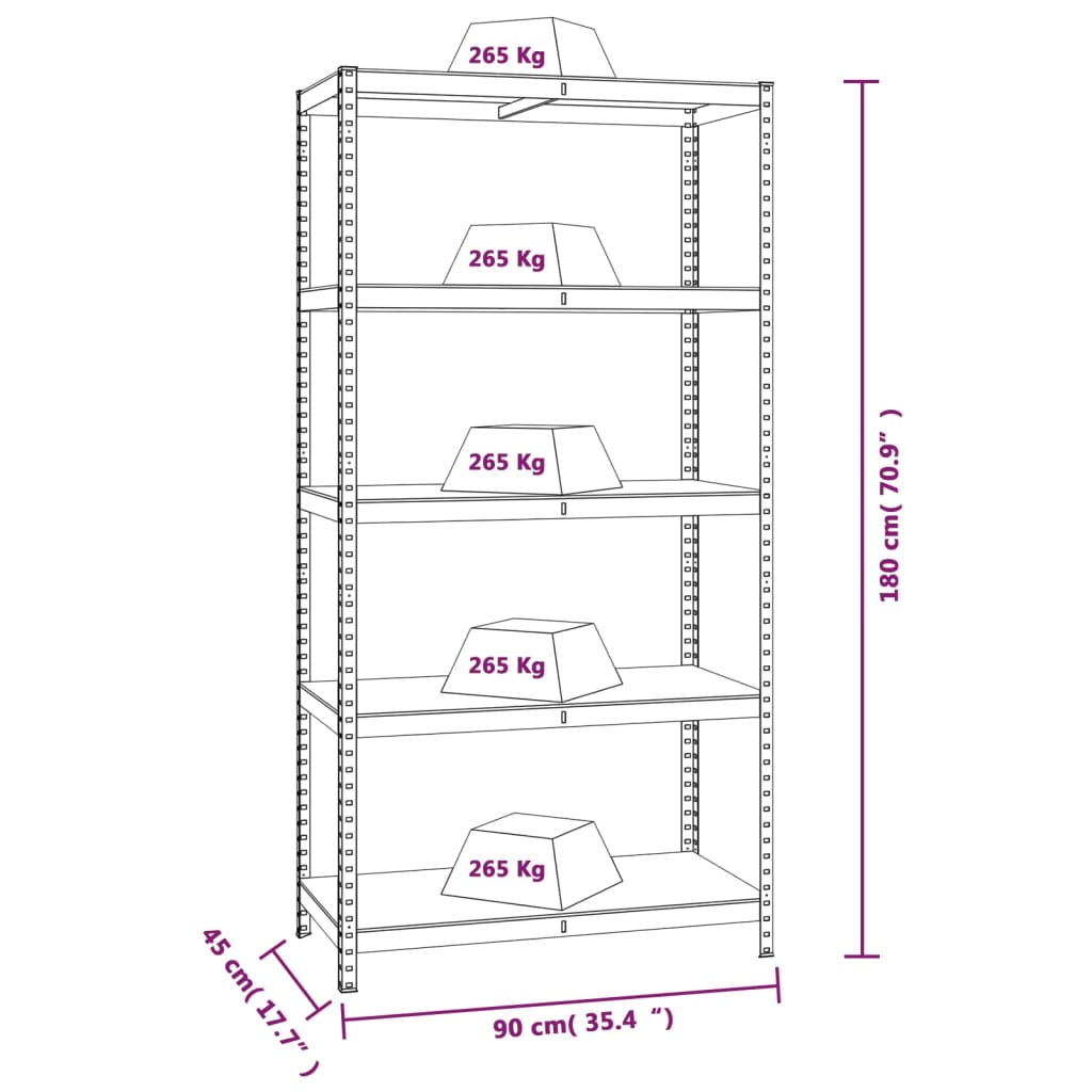 vidaXL 5-Layer Heavy-duty Shelves 2 pcs Gray Steel&Engineered Wood