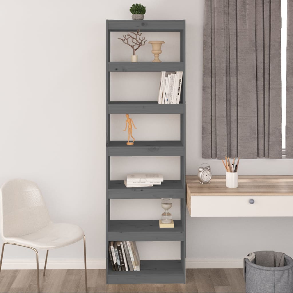 vidaXL Book Cabinet/Room Divider Gray 23.6"x11.8"x78.5" Solid Wood Pine