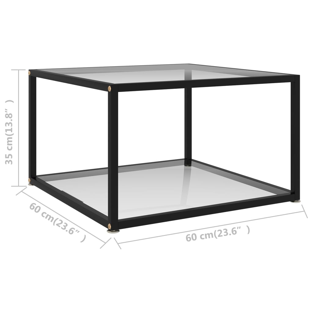vidaXL Coffee Table Transparent 23.6"x23.6"x13.8" Tempered Glass