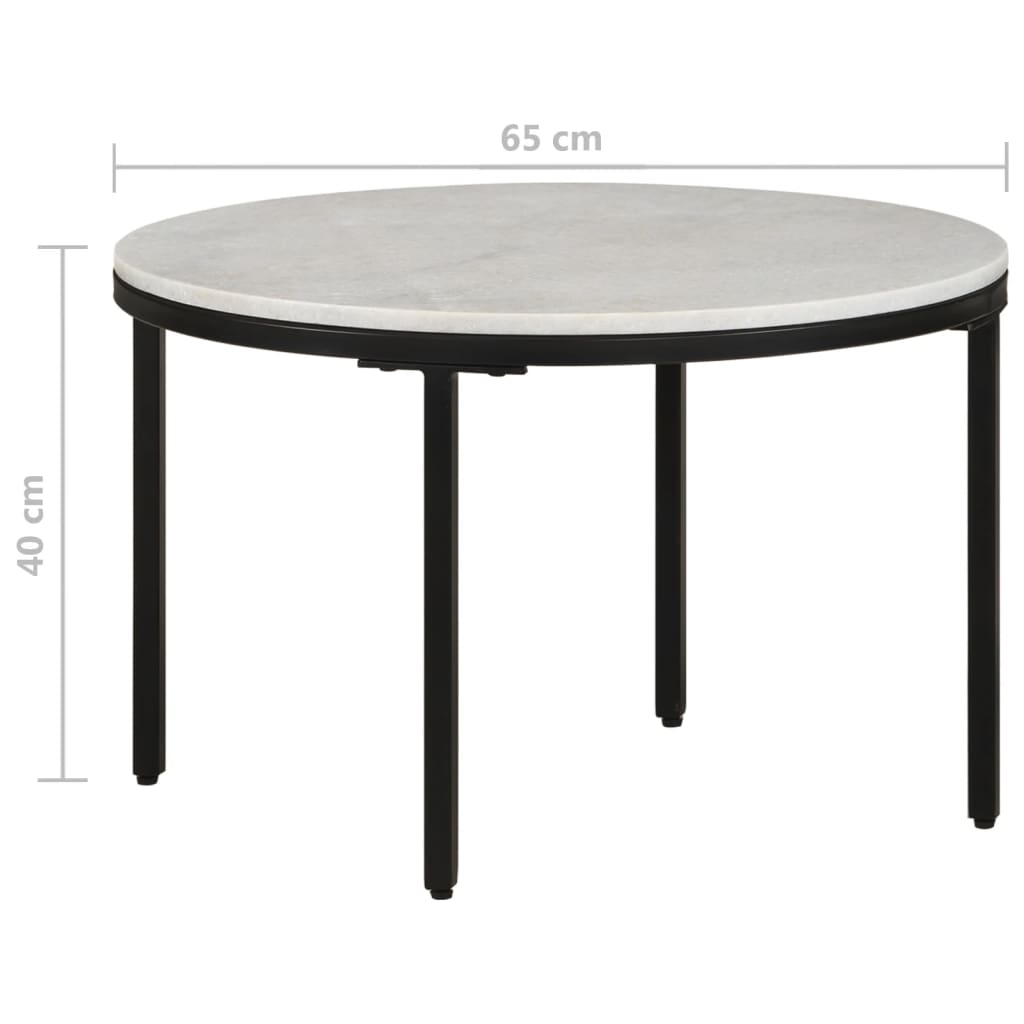 vidaXL Coffee Table White and Black Ø25.6" Real Solid Marble