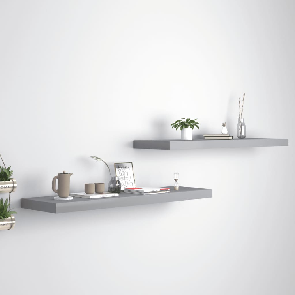 vidaXL Floating Wall Shelves 2 pcs Gray 35.4"x9.3"x1.5" MDF